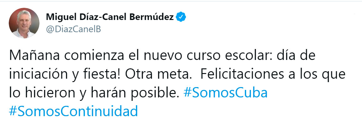 Felicita Díaz-Canel a quienes aseguran el inicio del curso escolar en Cuba