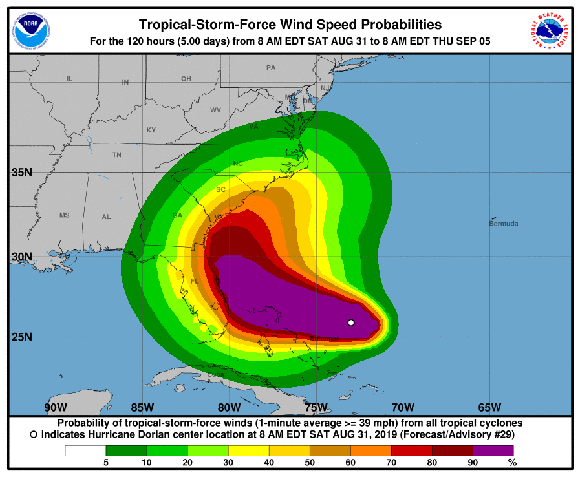 Con vientos mayores a los 210 km/h, Dorian se acerca a las costas de Florida. Foto: Reuters.