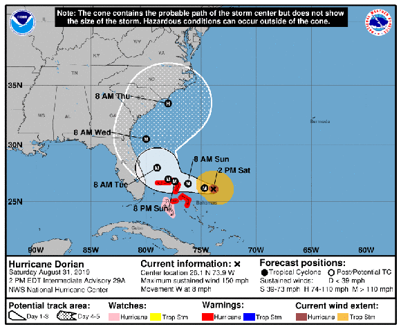 Con vientos mayores a los 210 km/h, Dorian se acerca a las costas de Florida. Foto: Reuters.