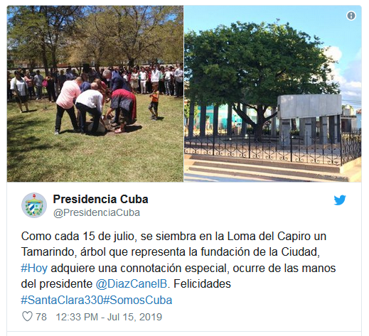 El presidente de los Consejos de Estado y de Ministros Miguel Díaz-Canel Bermúdez participó en la tradicional siembra del tamarindo en la Loma del Capiro