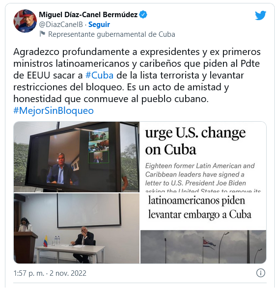 Mensaje de agradecimeinto de Miguel Díaz Canel