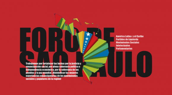 Banner alegórico al XXV Foro de Sao Paulo Banner alegórico al XXV Foro de Sao Paulo