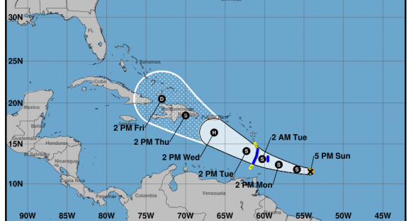 Cono de trayectoria de la Tormenta Tropcial Doria. Imagen: NHC.